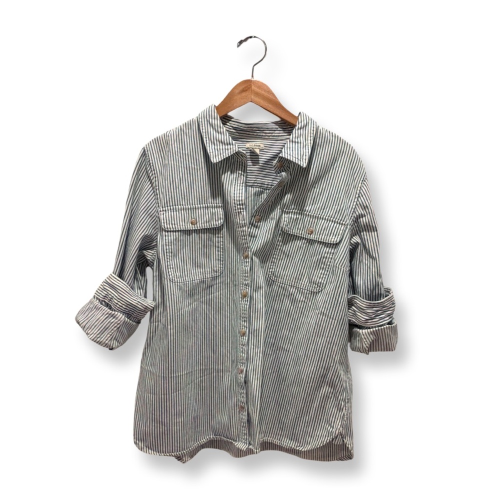 L.L. Bean | Blue and White Striped Heavyweight Button Up